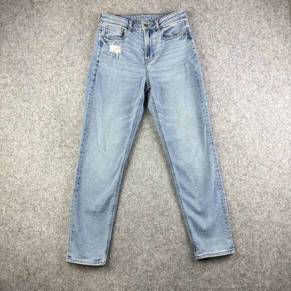 American Eagle Jeans Womens 4 Regular Blue Distressed Mom Medium Wash Denim - Picture 1 of 16
